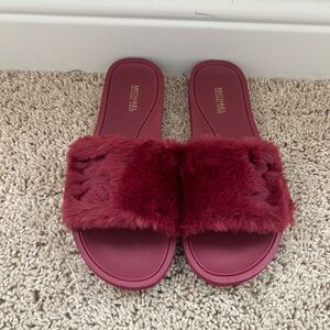 Michael Kors Women's Burgundy Fur Slippers
